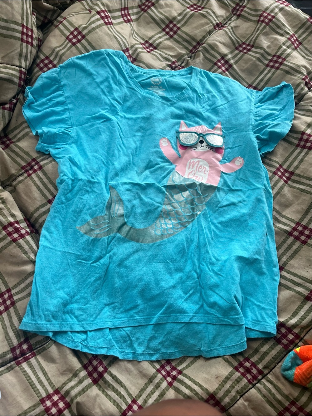 wonder nation Turquoise Short-Sleeve Mermaid Cat Graphic Tee